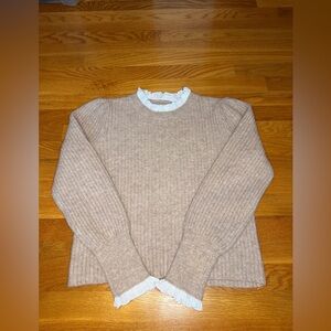 PINCH Beige Ribbed Knit Ruffle Collar Sweater Medium